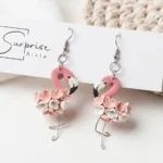 Flamingo Polymer Clay Earrings – Floral Bird Dangles | Surprise Aisle