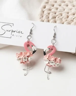 SurpriseAisle_Flamingo Polymer Clay Earrings2 Flamingo Polymer Clay Earrings – Floral Bird Dangles | Surprise Aisle