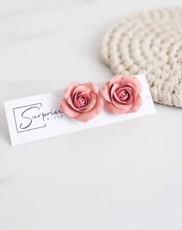 SurpriseAisle_Pink Rose 3.webp Pink Rose Clay Earrings | Handmade Bridesmaid Gift