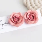 Pink Rose Clay Earrings | Handmade Bridesmaid Gift