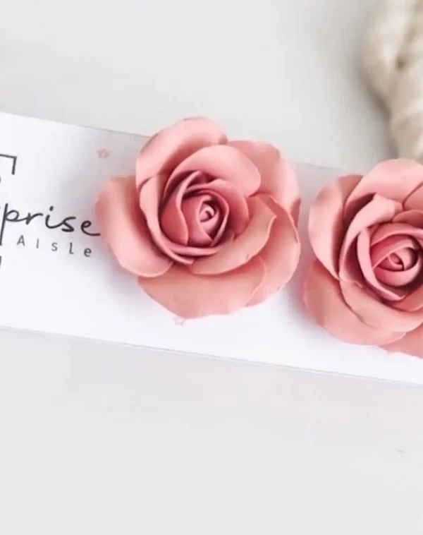 SurpriseAisle_Pink Rose earrings 4 Pink Rose Clay Earrings | Handmade Bridesmaid Gift