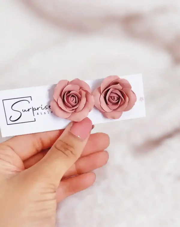 SurpriseAisle_Pink Rose earrings 5 Pink Rose Clay Earrings | Handmade Bridesmaid Gift
