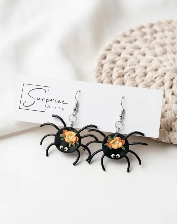 Spooky Spider Earrings – Halloween Clay Dangles | Surprise Aisle