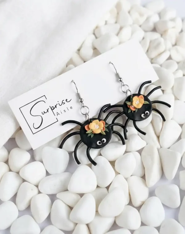 Spooky Spider Earrings – Halloween Clay Dangles | Surprise Aisle