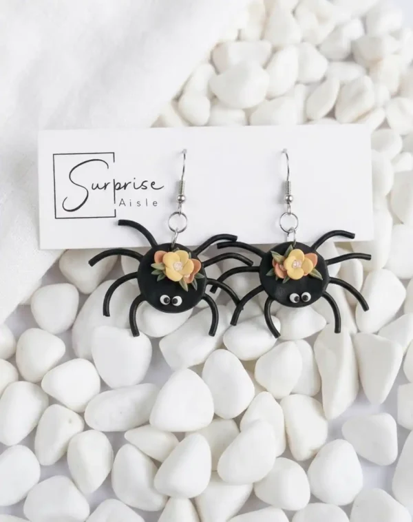 Spooky Spider Earrings – Halloween Clay Dangles | Surprise Aisle